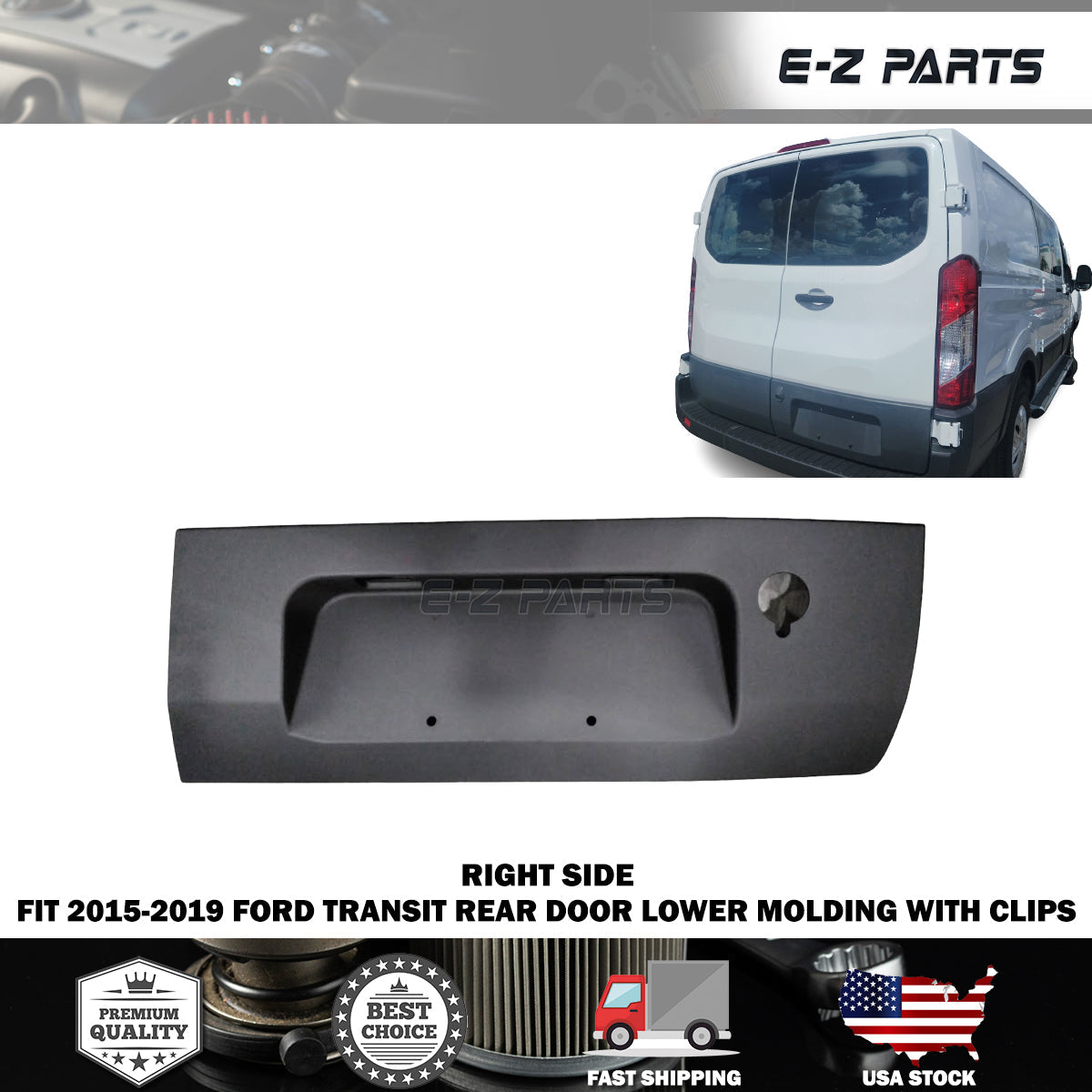 Fit 2015-2019 Ford Transit Right Rear Door Lower Molding Passenger Side RH
