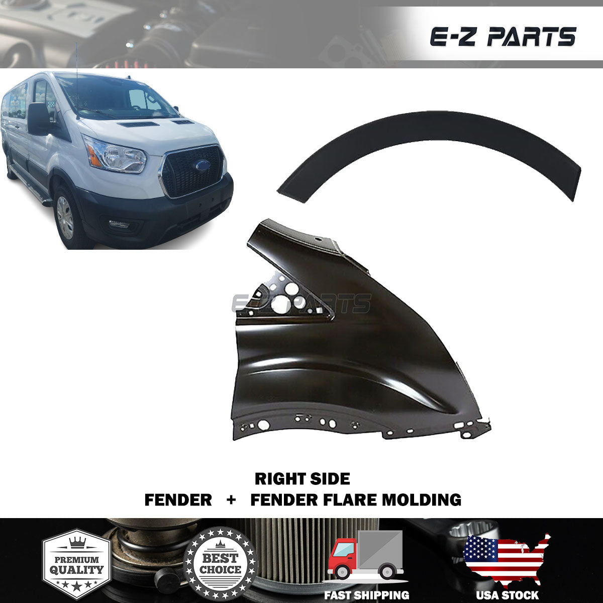 Fit 2015-2019 Ford Transit 150 250 350 Right Side Fender And Fender Flare