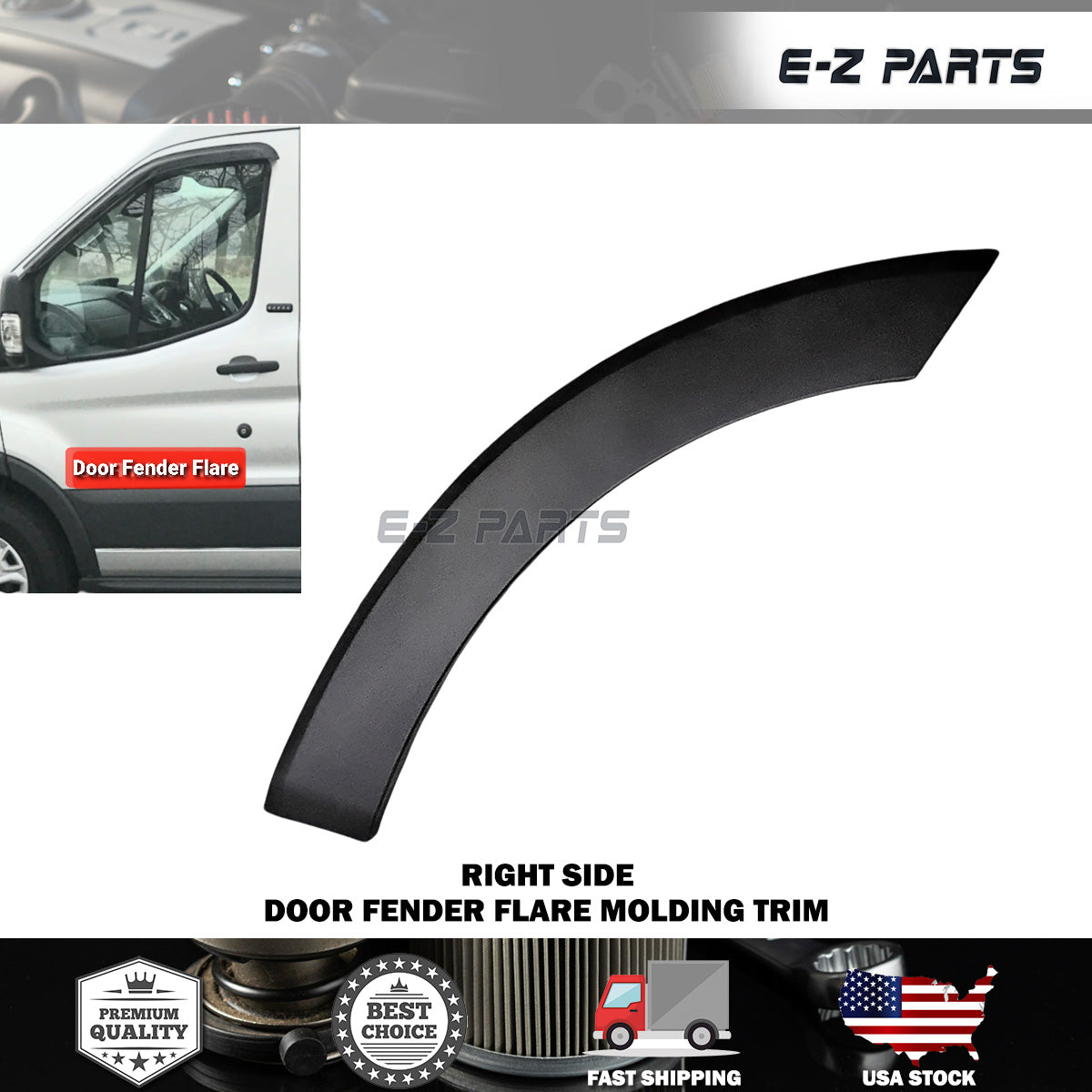Fit 2015-2019 Ford Transit Right Door Fender Flare Molding Trim Passenger Side