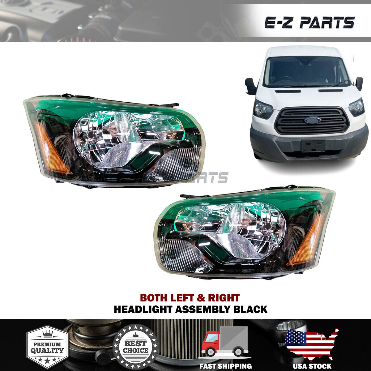 For 2015-2023 Ford Transit  150 250 350 Both Left & Right Headlight Black