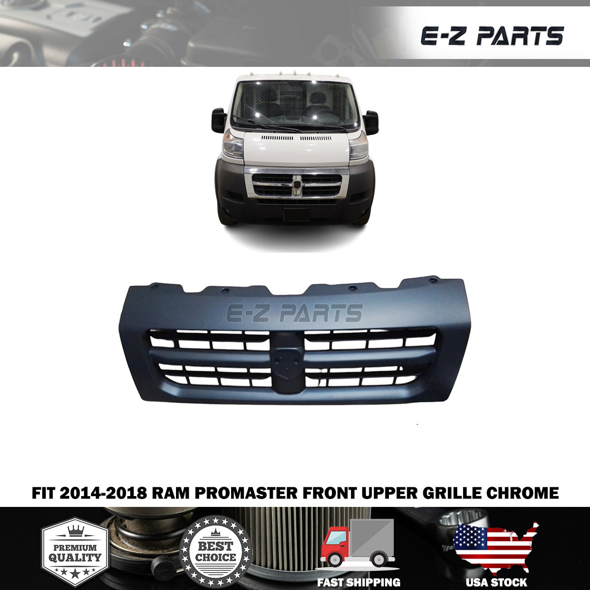 Fit 2014-2018 RAM Promaster Front Upper Grille Chrome
