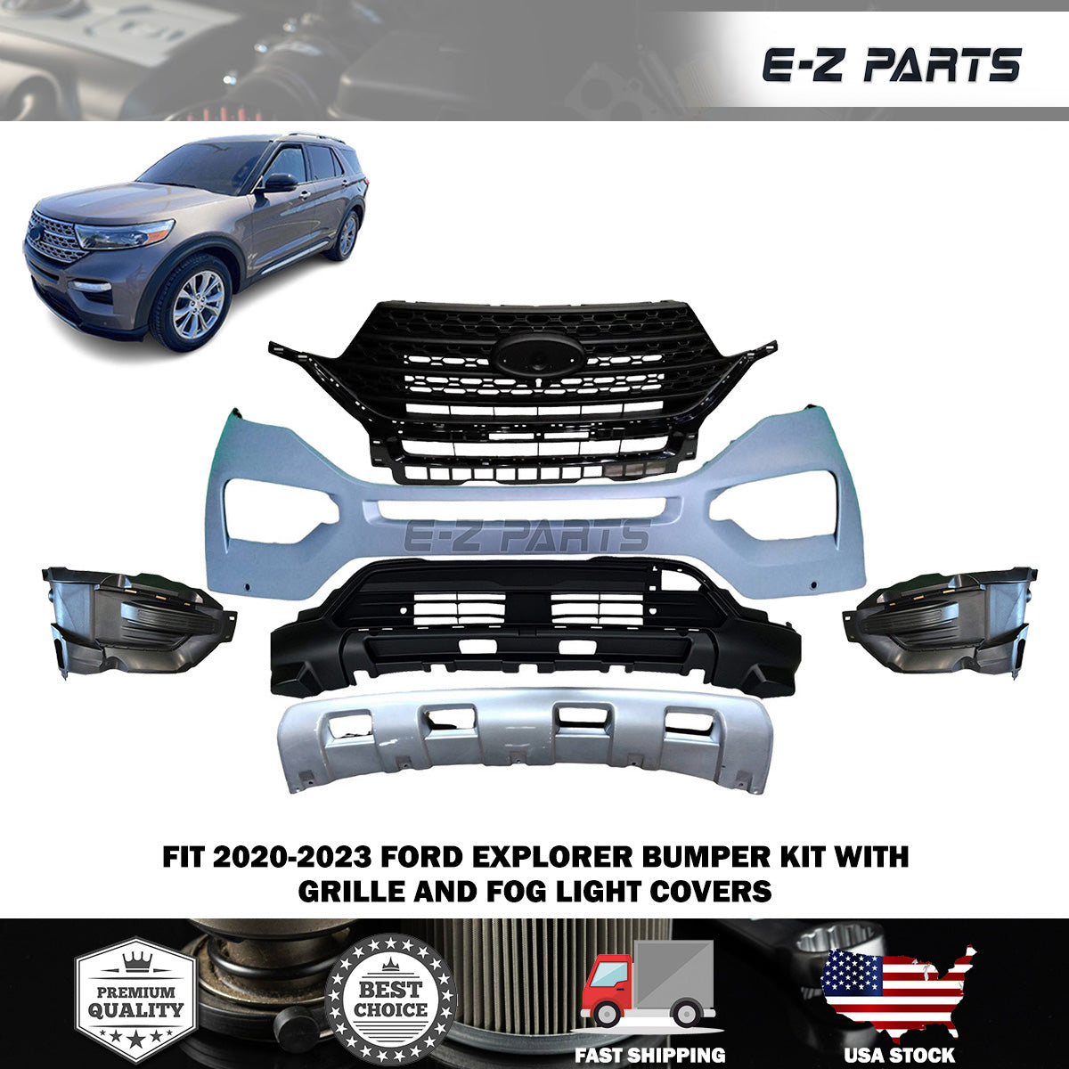 For 2020-2023 Ford Explorer Bumper kit with Grille and Fog Light Covers