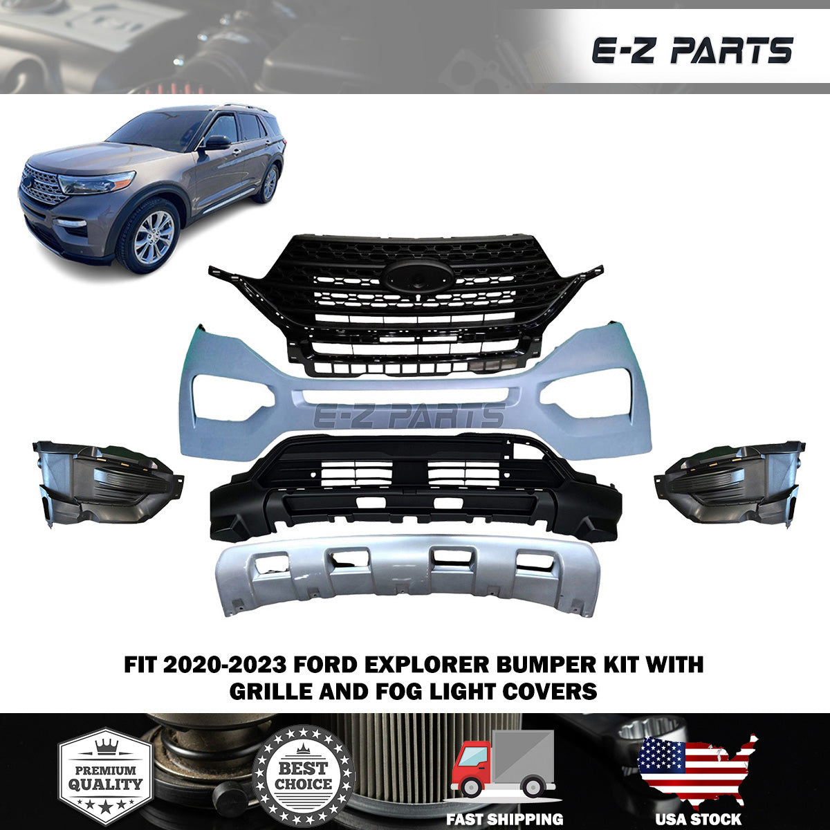 For 2020-2023 Ford Explorer Bumper kit with Grille and Fog Light Covers