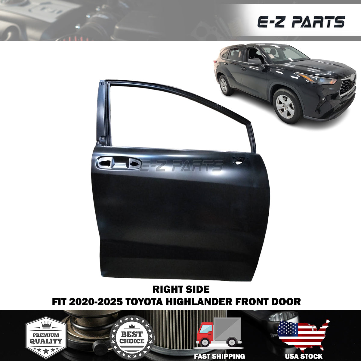 Fit 2020-2025 Toyota Highlander Right Front Door Passenger Side RH
