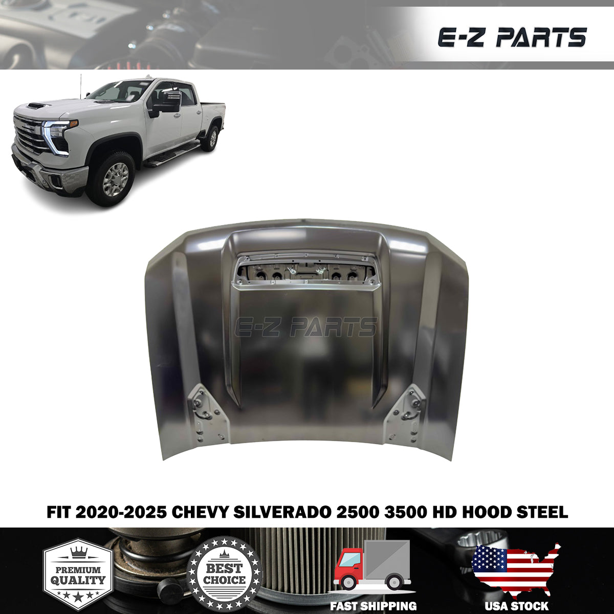 Fit 2020-2025 Chevy Silverado 2500 3500 HD Hood Steel