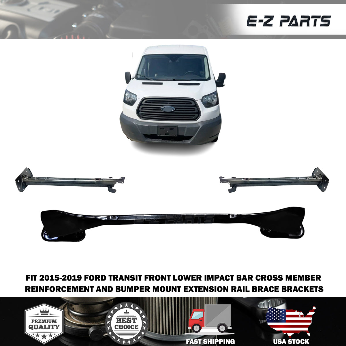 Fit 2015-2019 Ford Transit Bumper Reinforcement Impact Bar and Bumper Brackets
