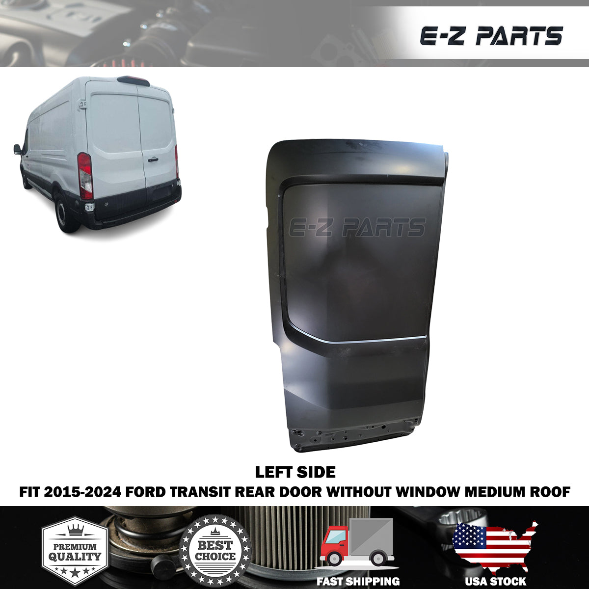 Fit 2015-2024 Ford Transit Left Rear Door without Window Medium Roof