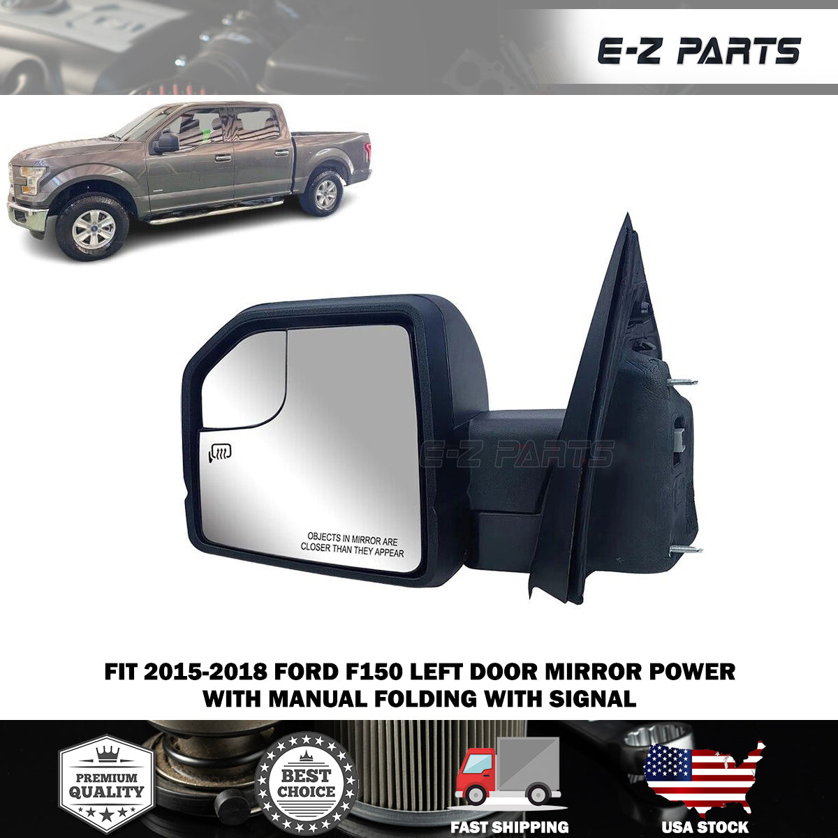 For 2015-2018 Ford F150 Left Door Mirror Power with Manual Folding With Signal