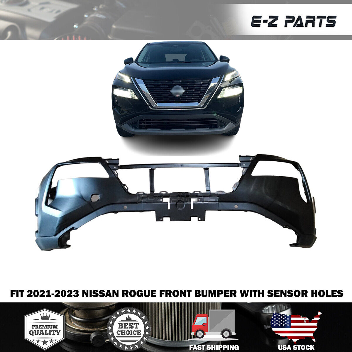 For 2021-2023 Nissan Rogue Front Bumper With Sensor Holes