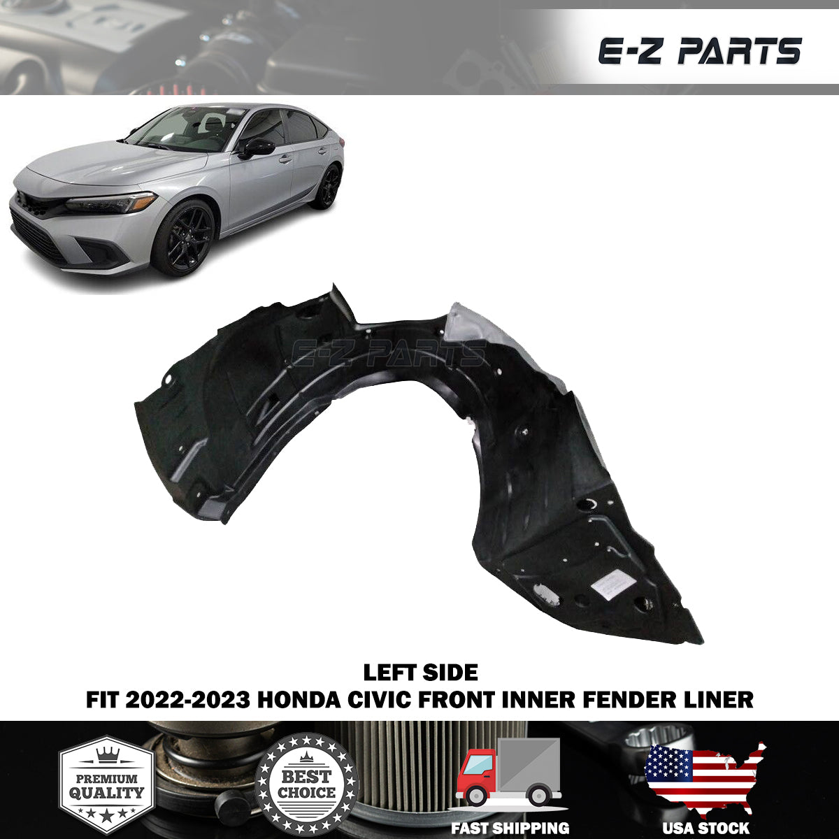 For 2022-2023 Honda Civic Left Front Inner Fender Liner