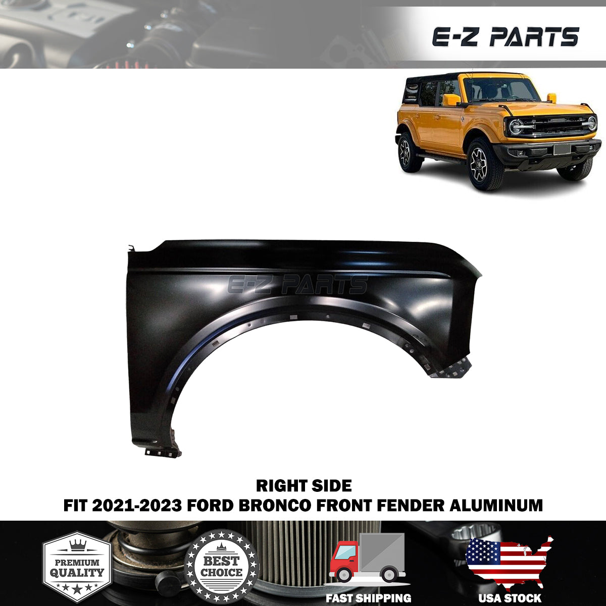 For 2021-2023 Ford Bronco Right Front Fender Aluminum Passenger Side RH