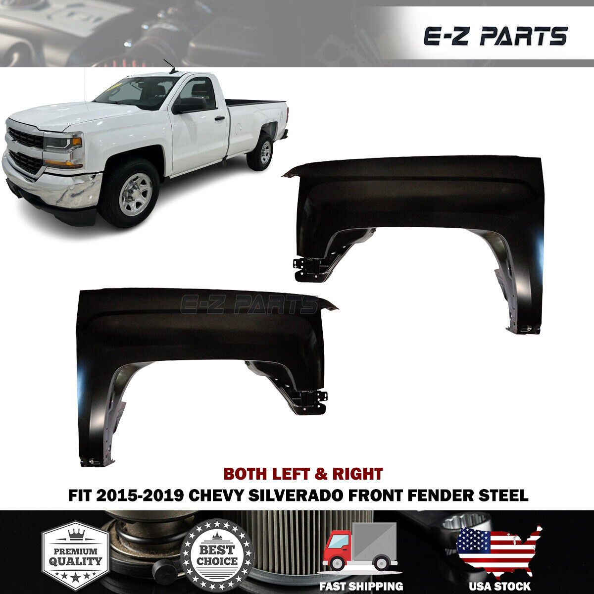For 2015-2019 Chevy Silverado Steel Front Fenders Both Left & Right