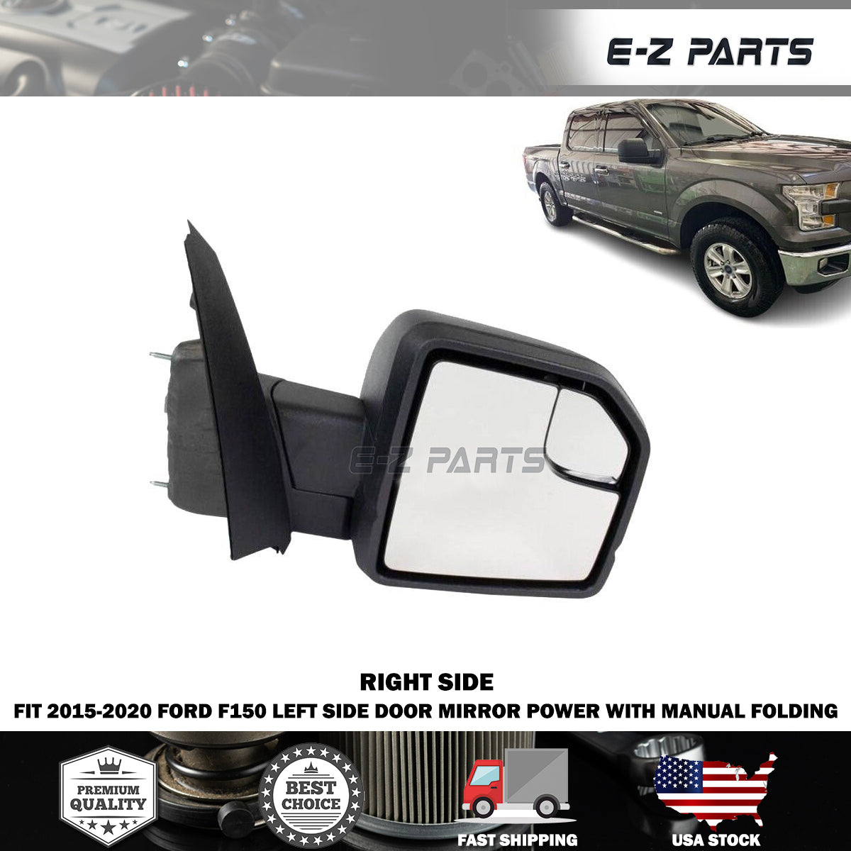 For 2015-2020 Ford F150 Right Side Door Mirror Power with Manual Folding