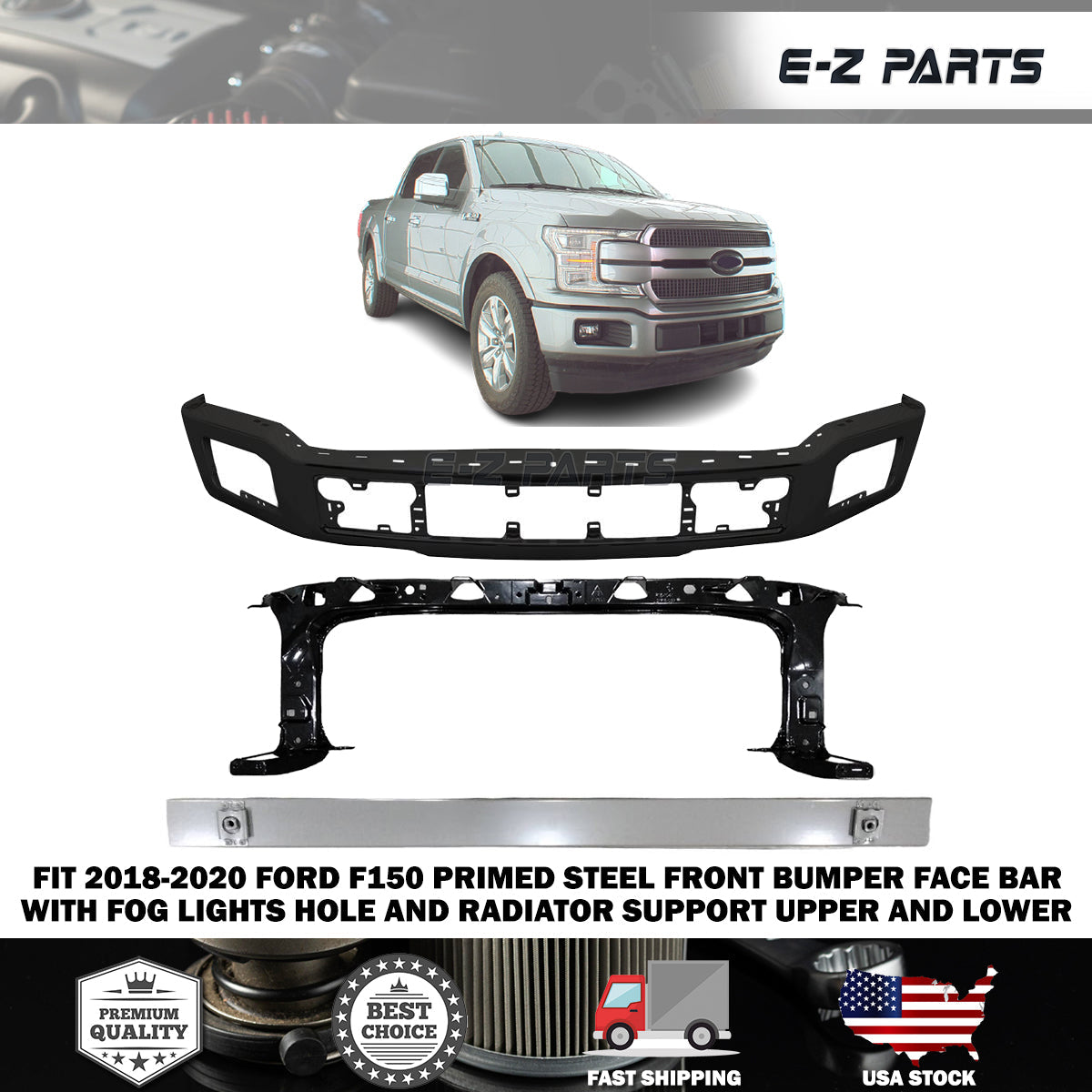 For 2018-2020 Ford F150 Primed Steel Front Bumper Face Bar with Radiator