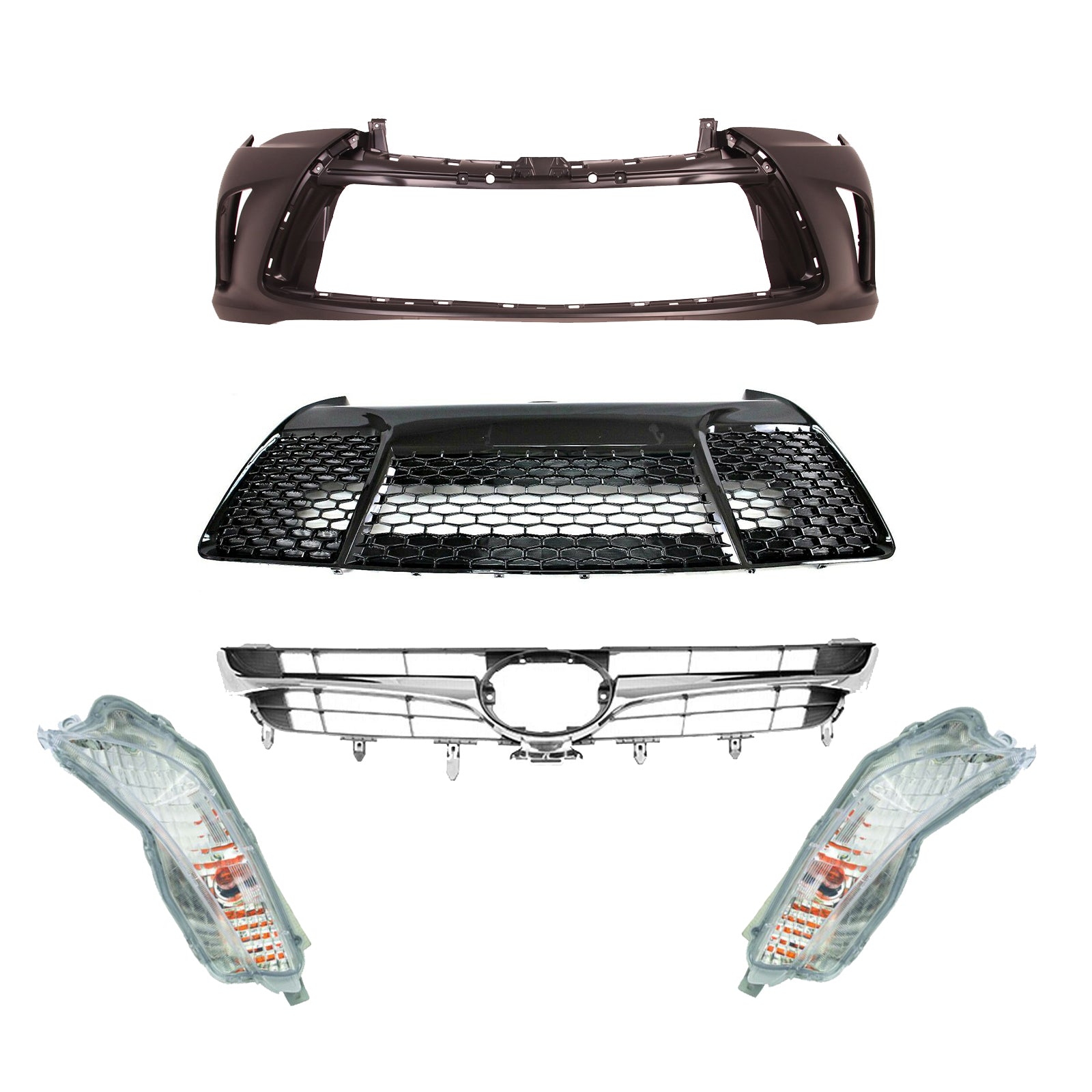 For 2015-2017 Toyota Camry XE XSE Front Bumper kit with Upper and Lower Grilles