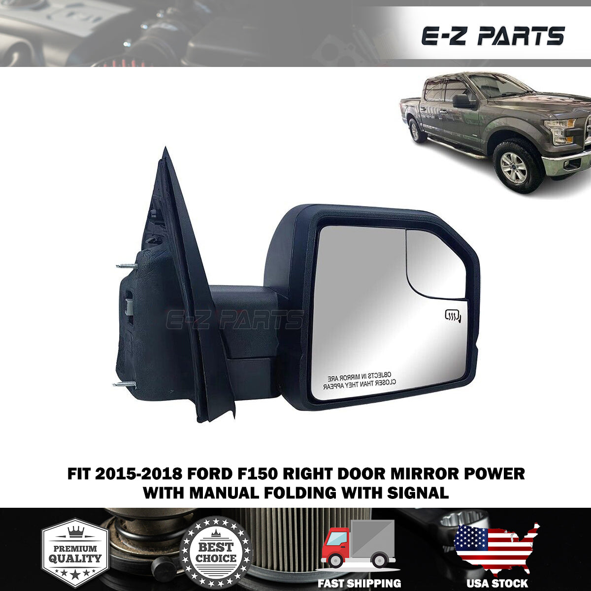For 2015-2018 Ford F150 Right Door Mirror Power with Manual Folding With Signal