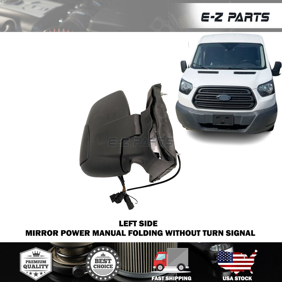 For 2015-2022 Ford Transit Left Side Mirror Power Manual Folding Without Turn