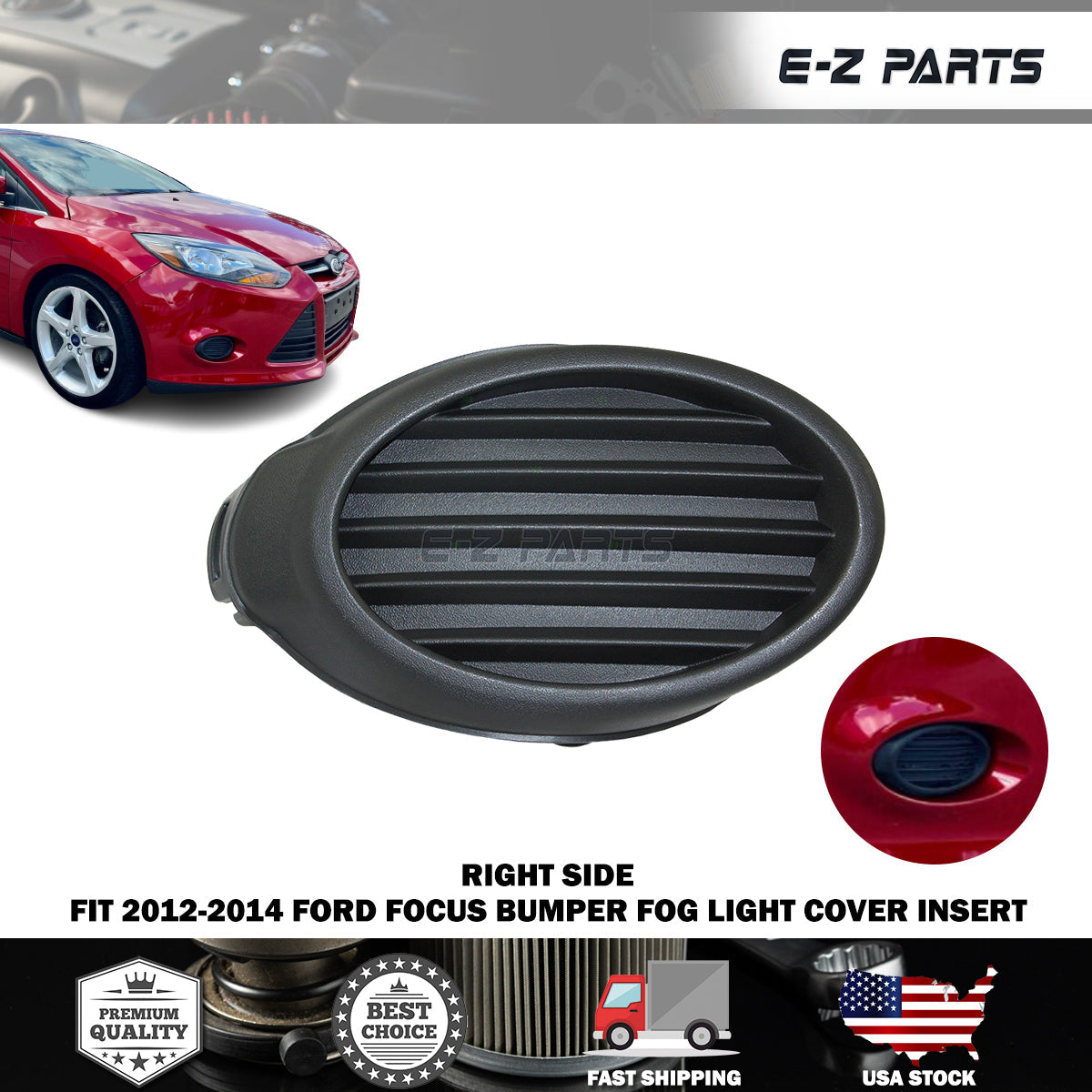 Premium Quality for 2012-2014 Ford Focus Front Bumper Fog Light Cover Insert Right Side