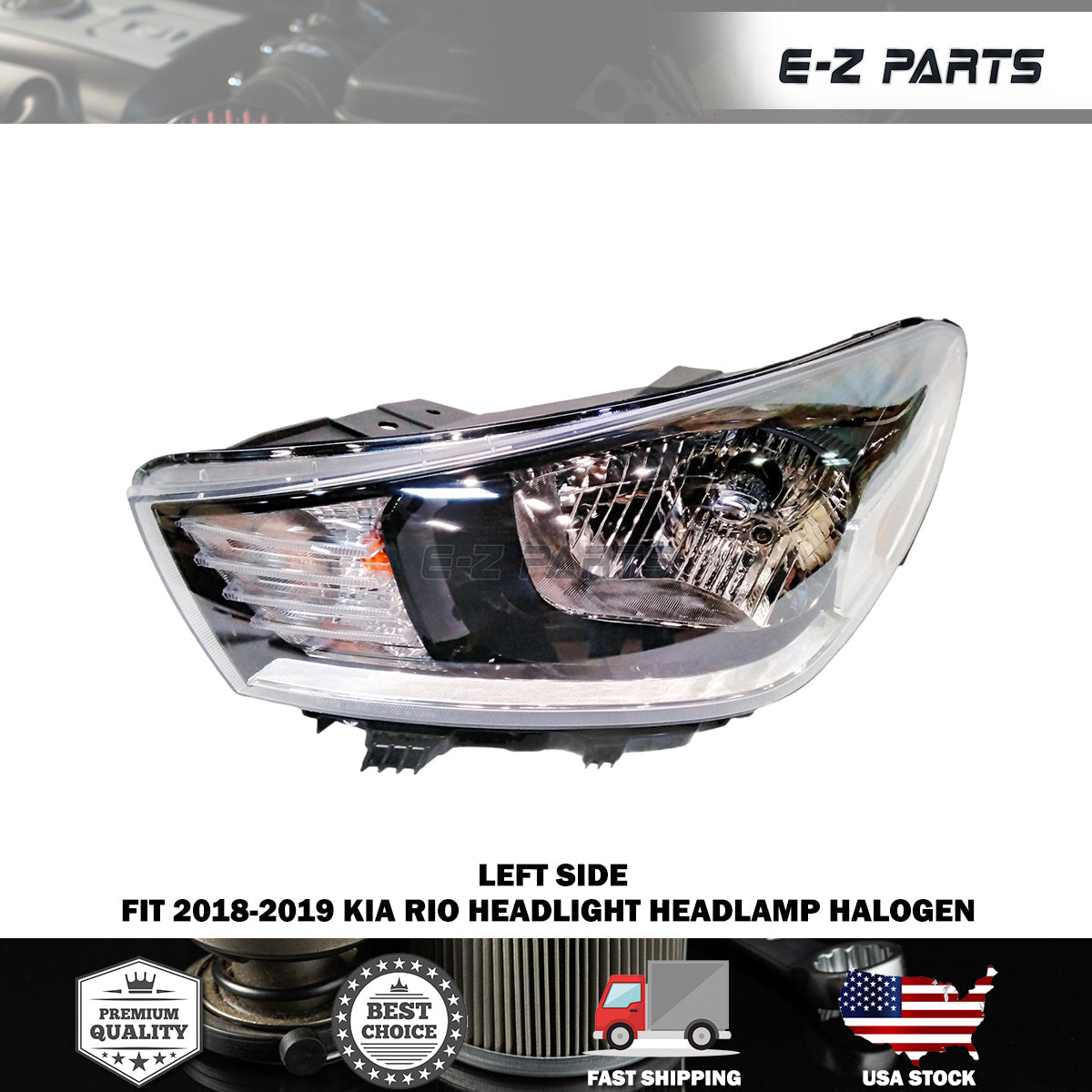 Premium Quality for 2018-2019 Kia Rio Headlight Headlamp Halogen Left Side