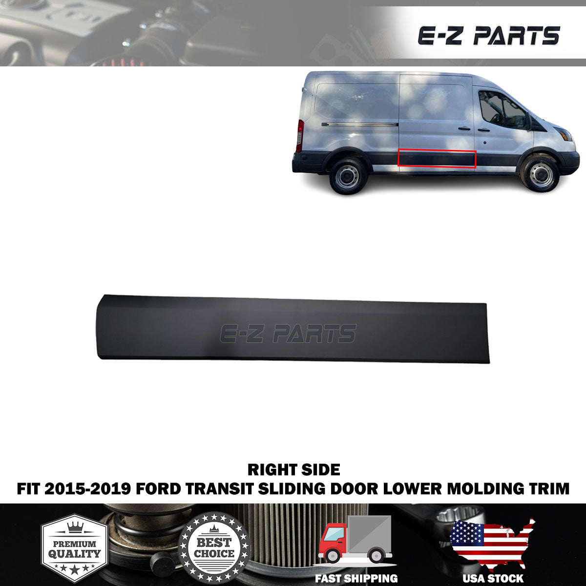 Fit 2015-2019 Ford Transit Sliding Door Lower Molding Trim