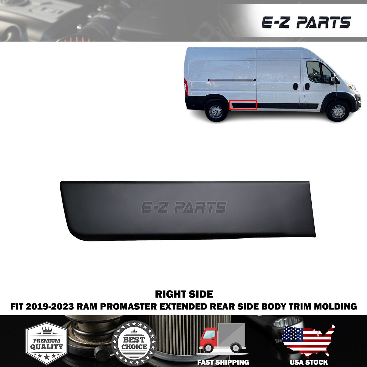 Fit 2019-2023 RAM Promaster Extended Right Rear Side Body Trim Molding RH