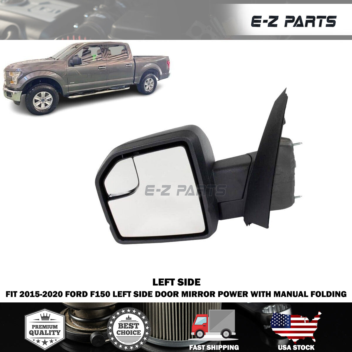 For 2015-2020 Ford F150 Left Side Door Mirror Power with Manual Folding