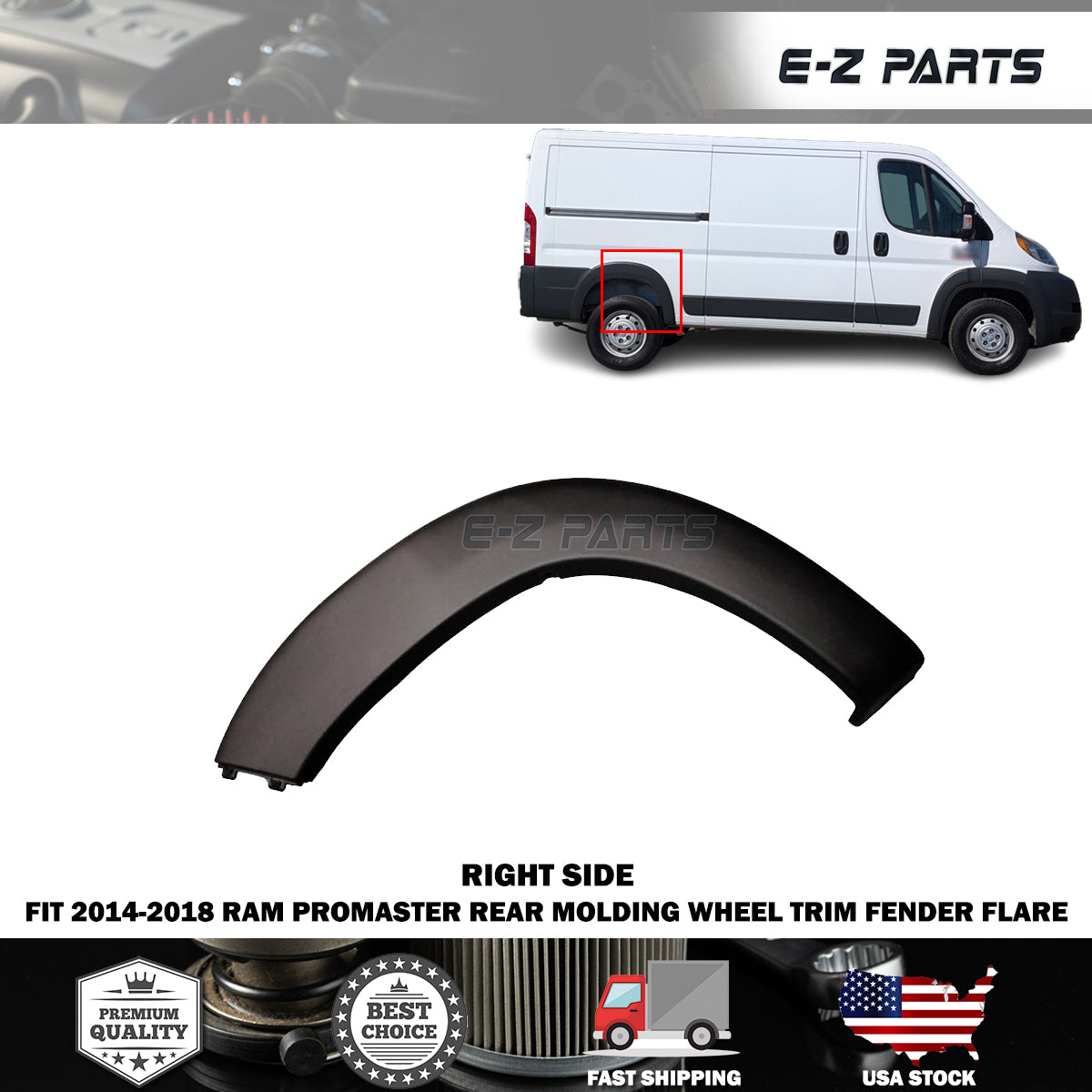Fit 2014-2018 RAM Promaster Right Rear Molding Wheel Trim Fender Flare