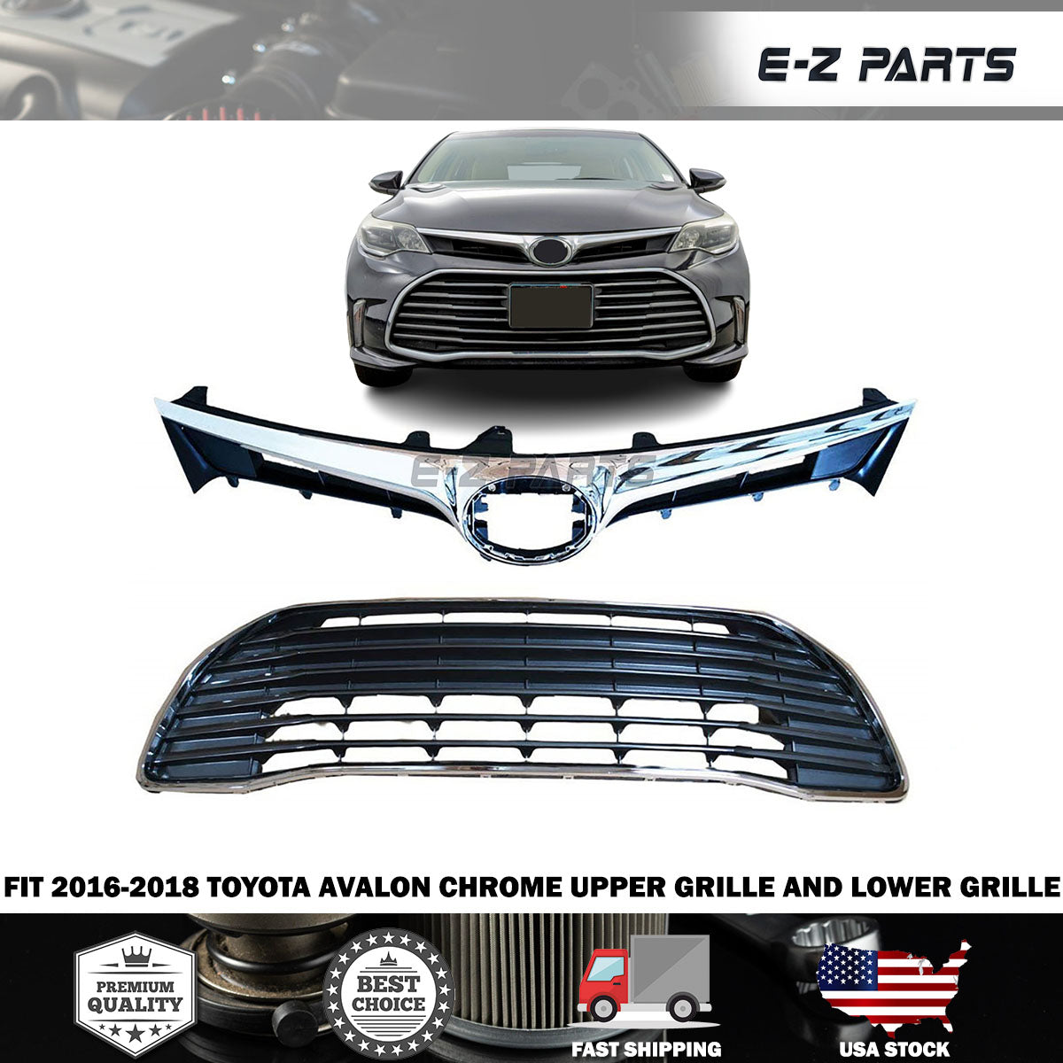 For 2016-2018 Toyota Avalon Chrome Upper Grille and Lower Grille 5310207040