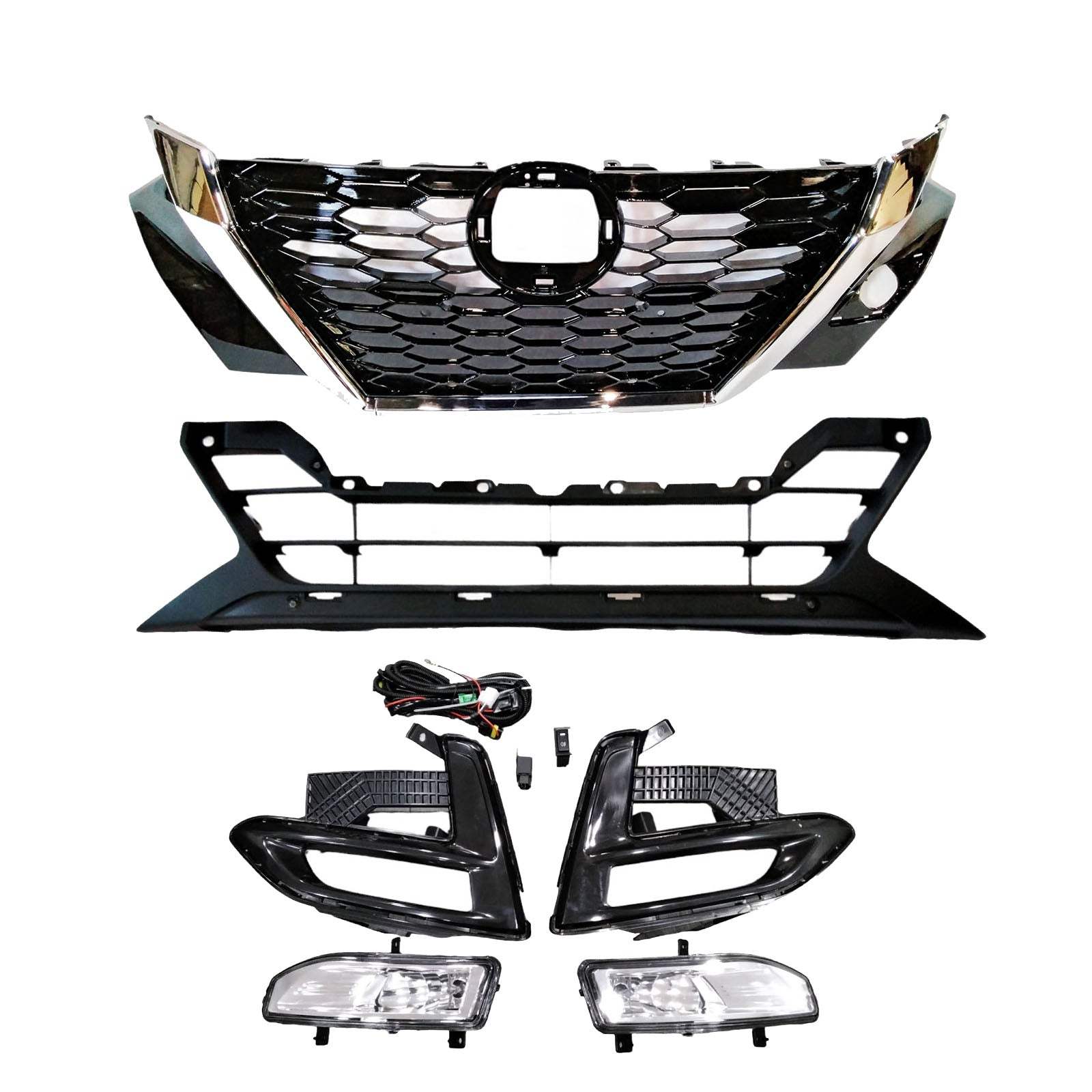 For 2020-2022 Nissan Sentra Upper and Lower Grilles with Fog Light Kit