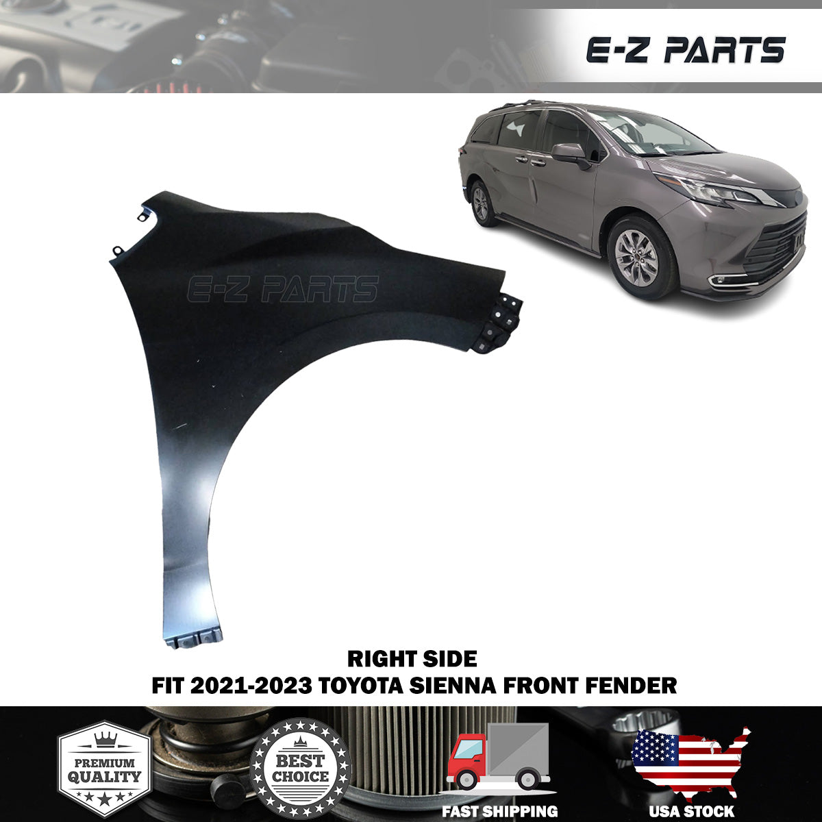 For 2021-2023 Toyota Sienna Right Front Fender Passenger Side RH