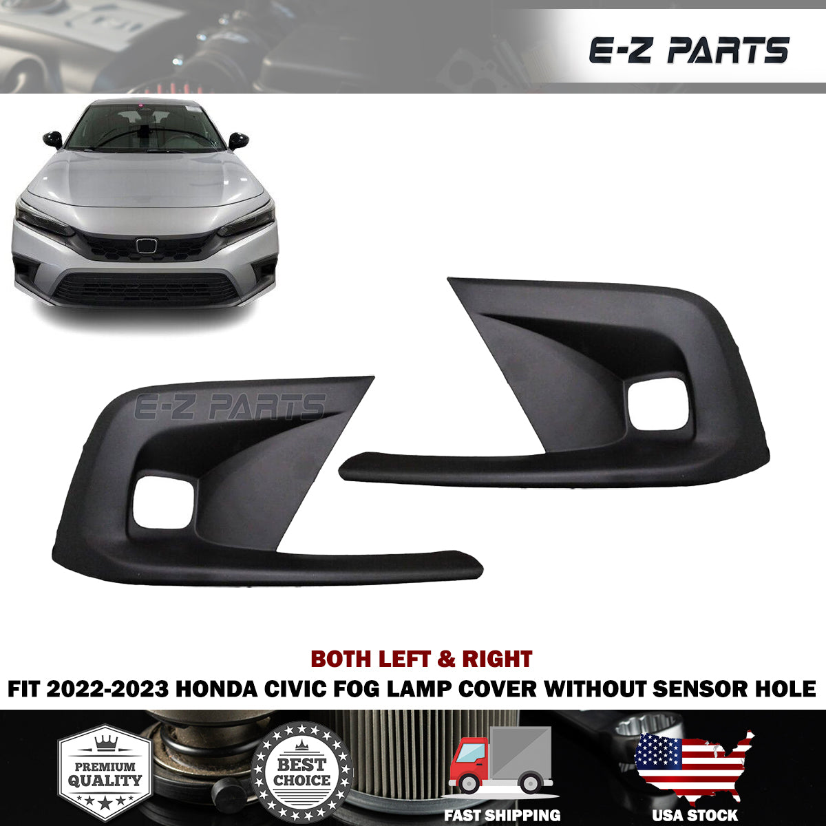 For 2022-2023 Honda Civic Both Left & Right Fog Lamp Cover without Sensor Hole