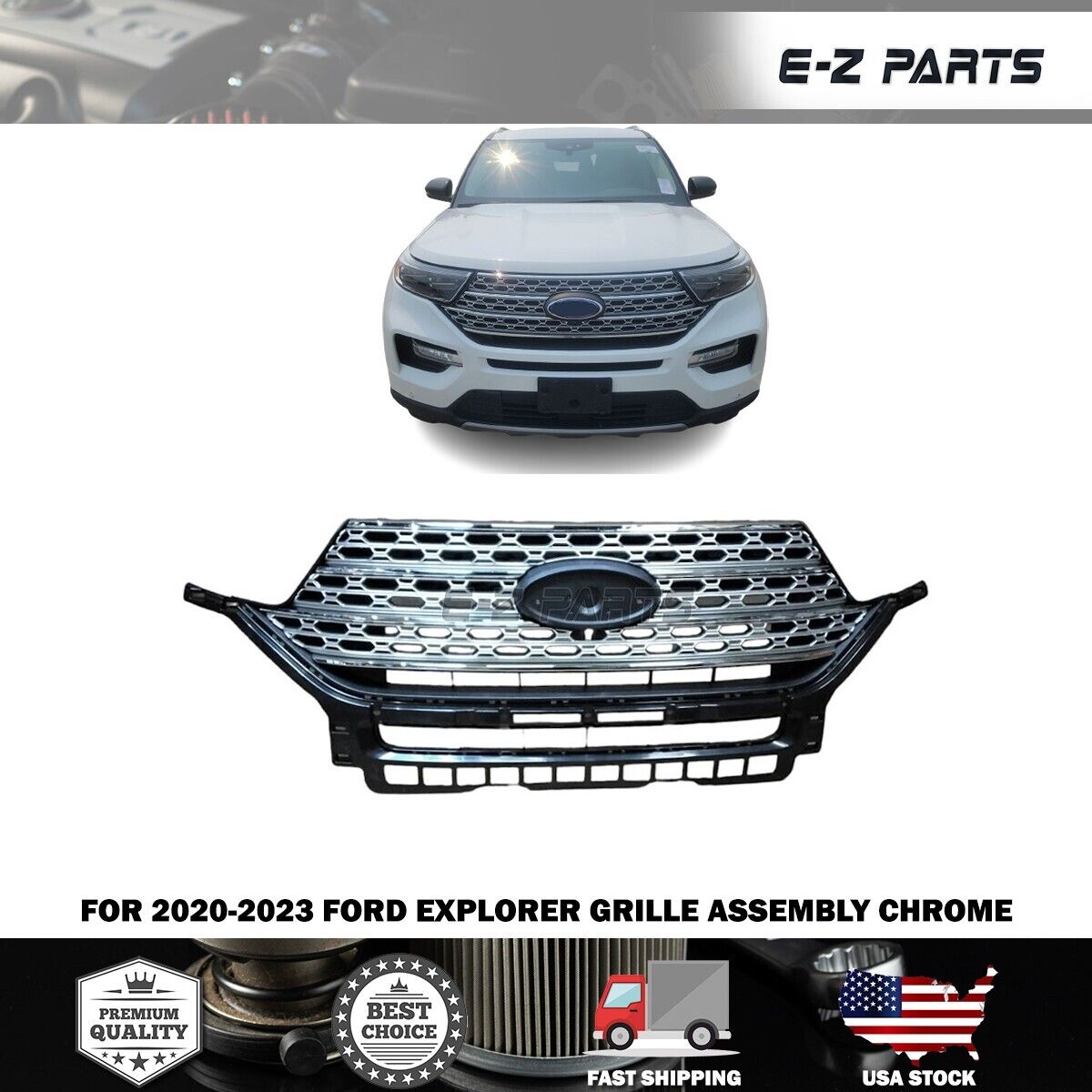 For 2020-2023 Ford Explorer Grille Assembly Chrome