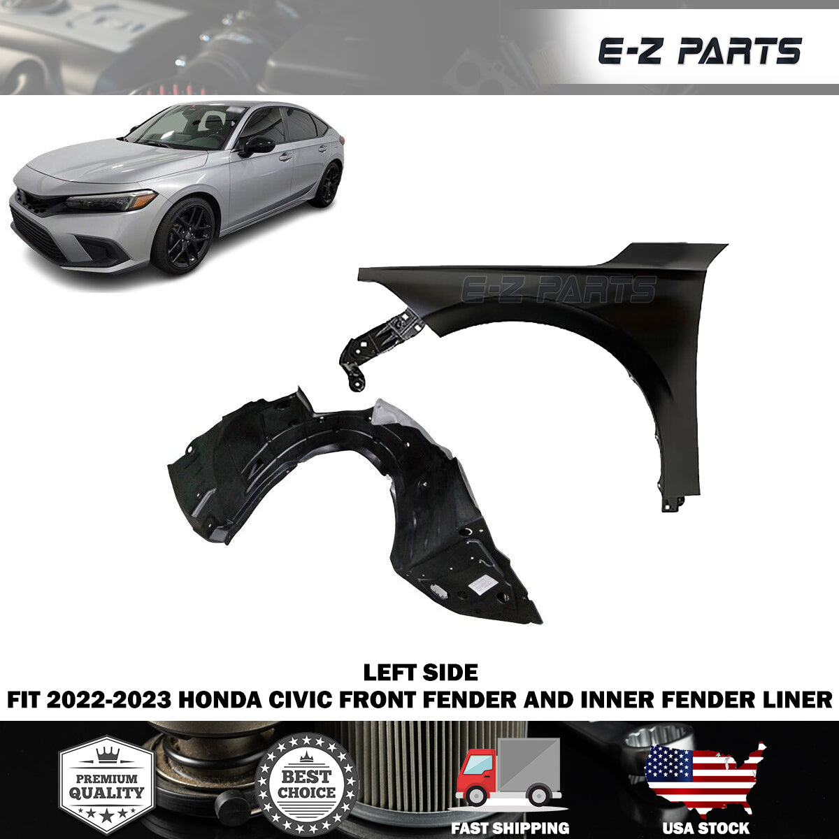 For 2022-2023 Honda Civic Left Front Fender and Inner Fender Liner