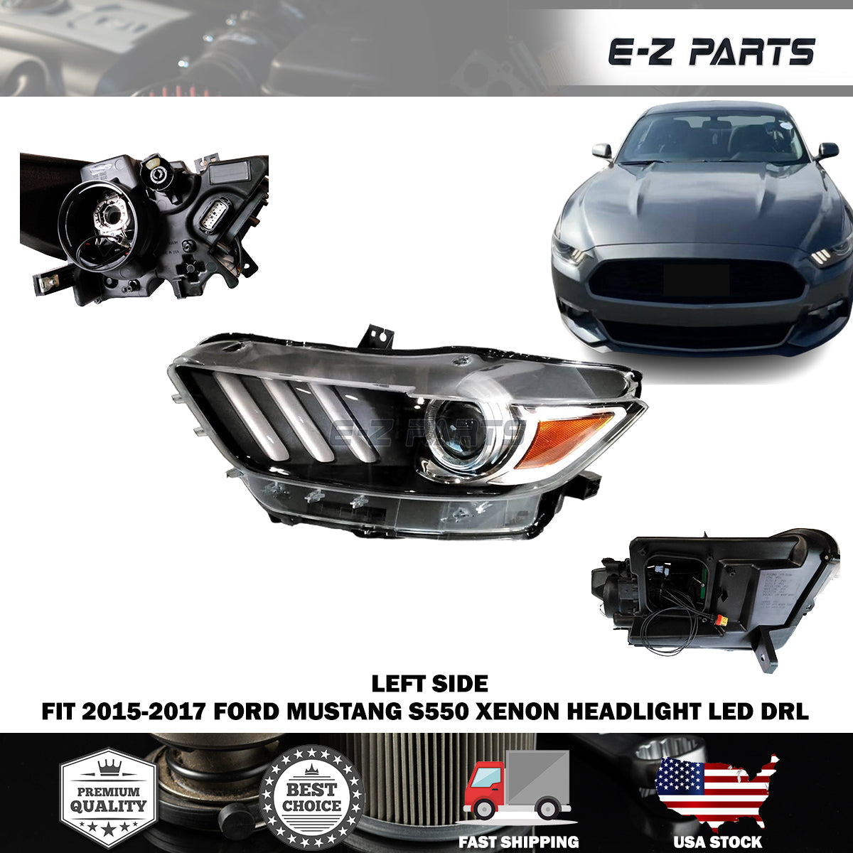 For 2015-2017 Ford Mustang Driver Side S550 Xenon Headlight LED DRL Left Lamp