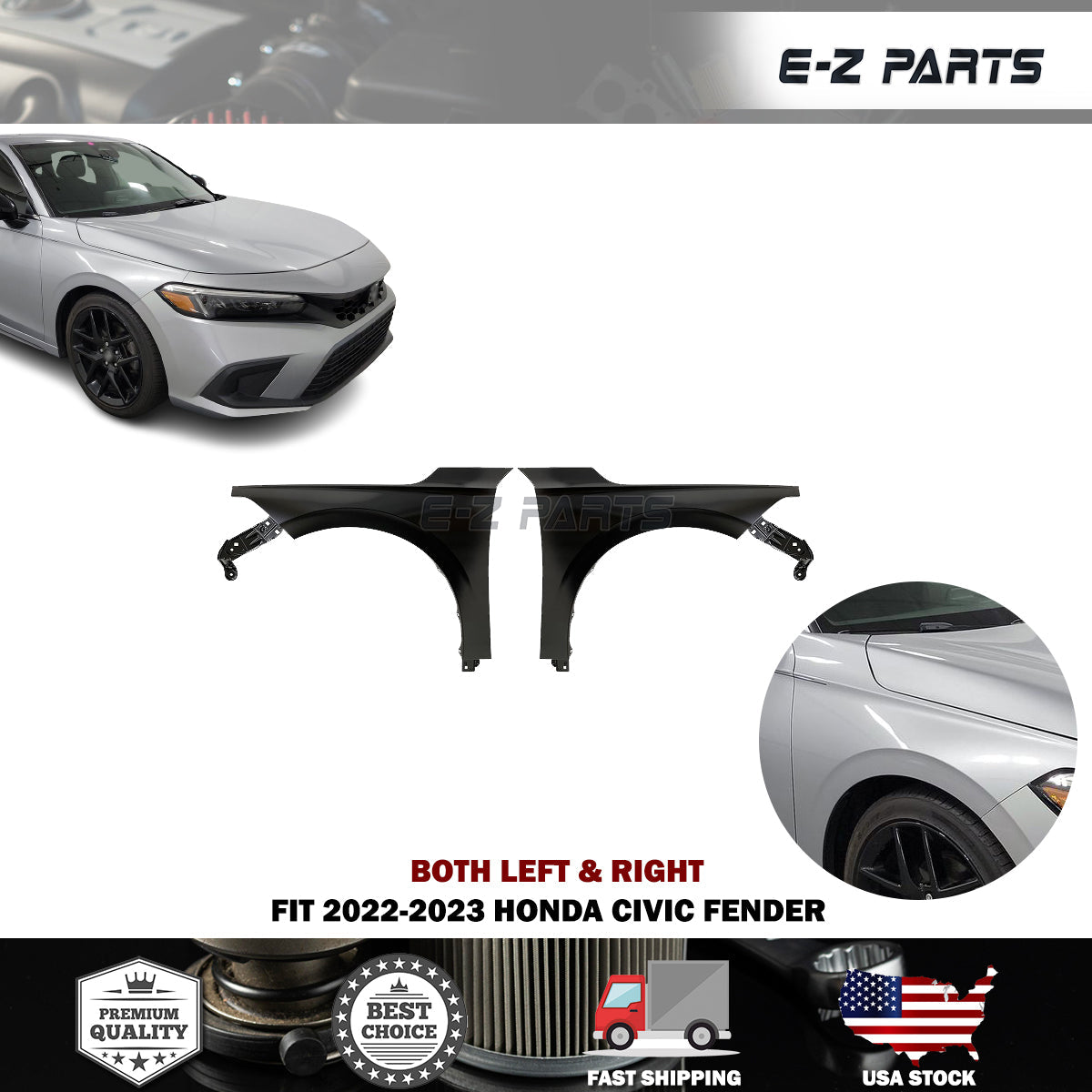 For 2022-2023 Honda Civic Primed Fenders Both Left & Right