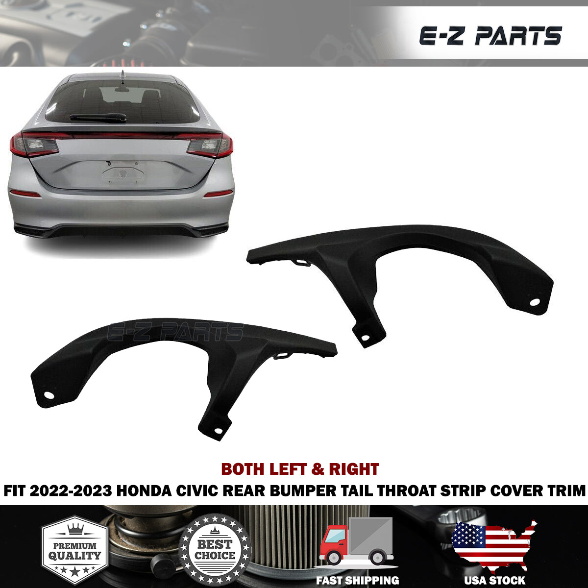 For 2022-2023 Honda Civic Left & Right Rear Bumper Tail Throat Strip Cover Trim