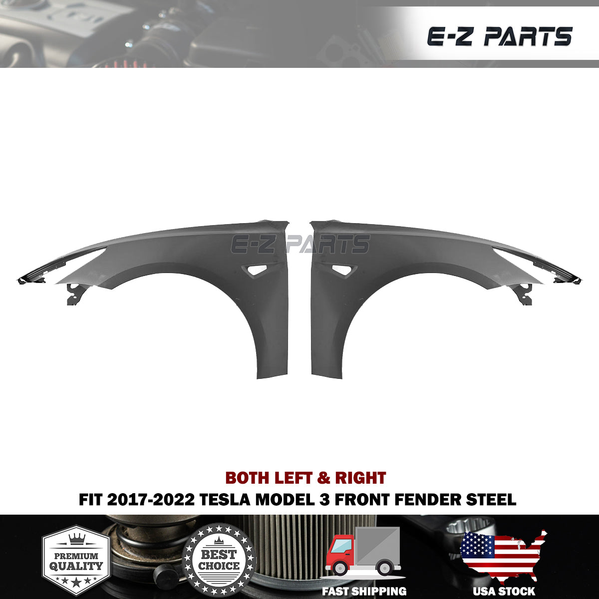 For 2017-2022 Tesla Model 3 Both Left & Right Front Fenders Steel