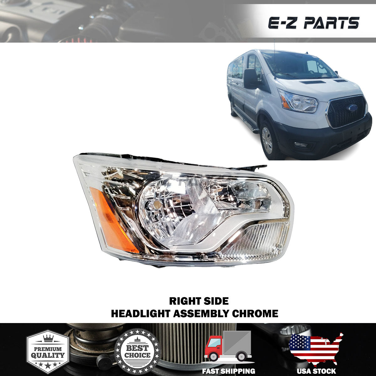 Premium Quality for 2015-2023 Ford Transit 150 250 350 Headlight Right Side Van