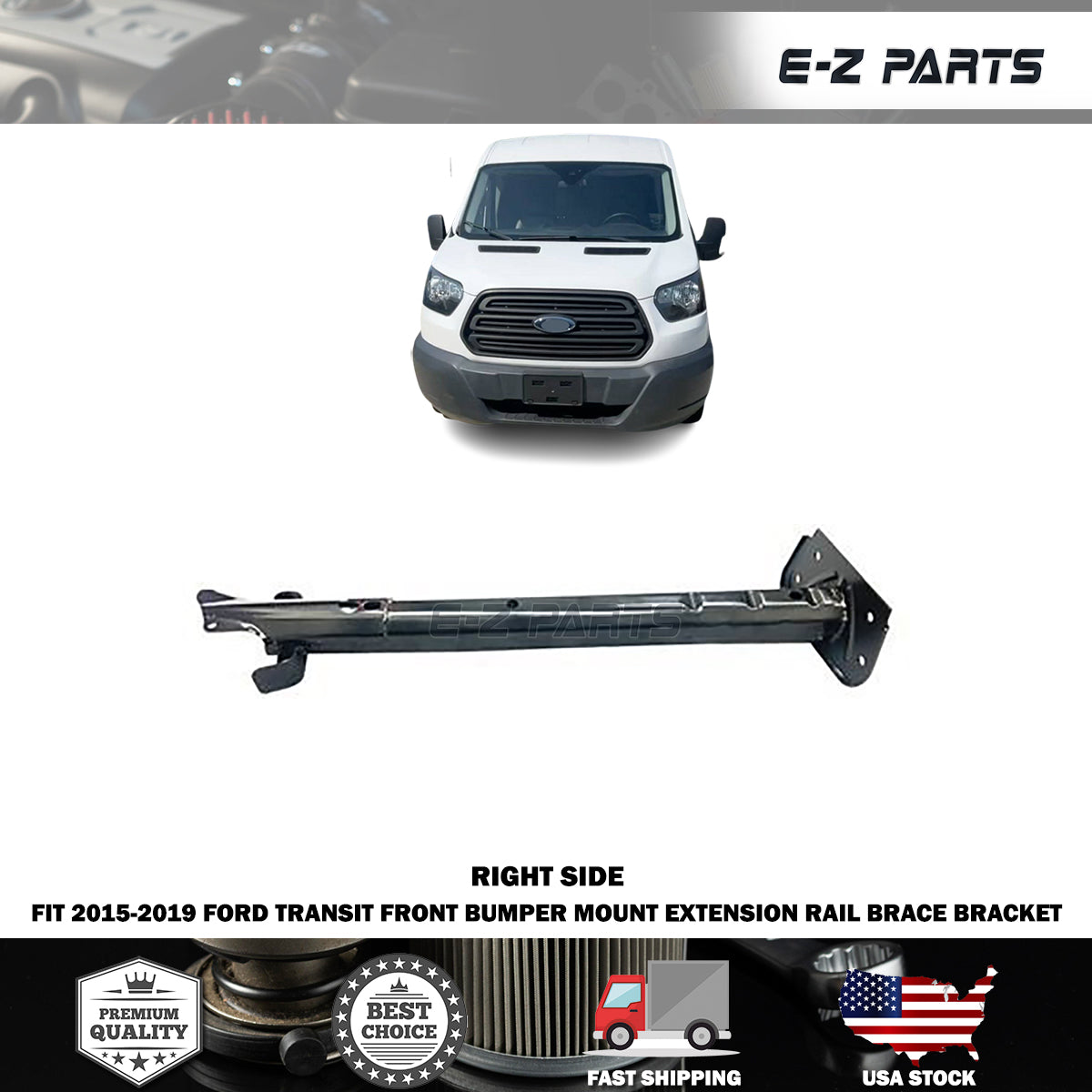 Fit 2015-2019 Ford Transit Right Front Bumper Mount Extension Rail Brace Bracket