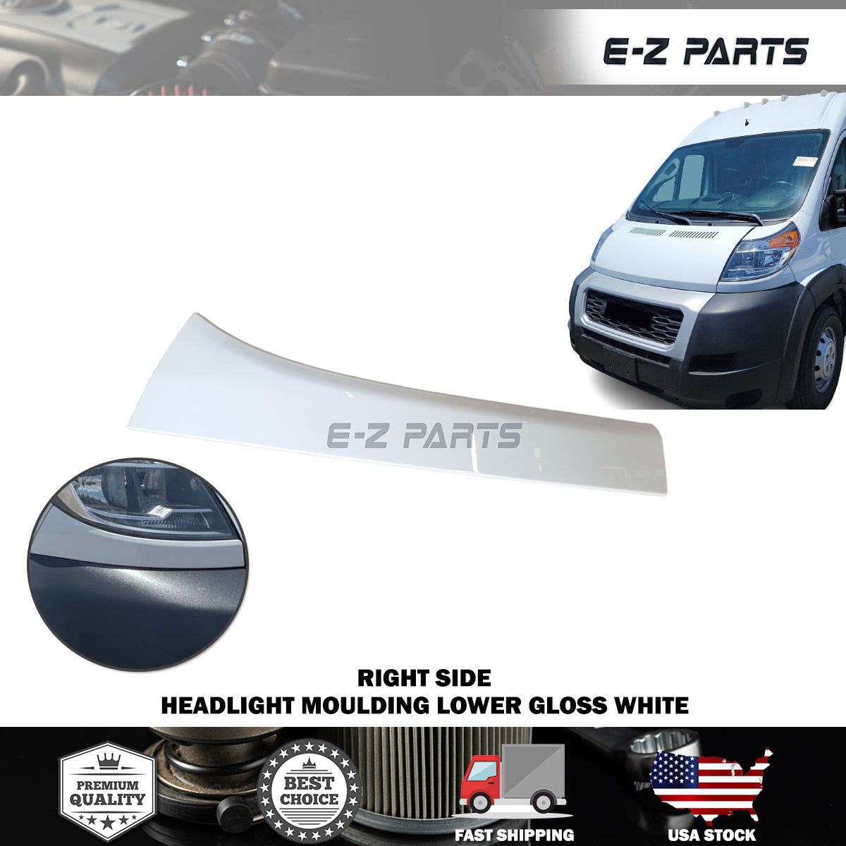 For 2014-2022 RAM Promaster Right Headlight Moulding Lower Passenger Side RH