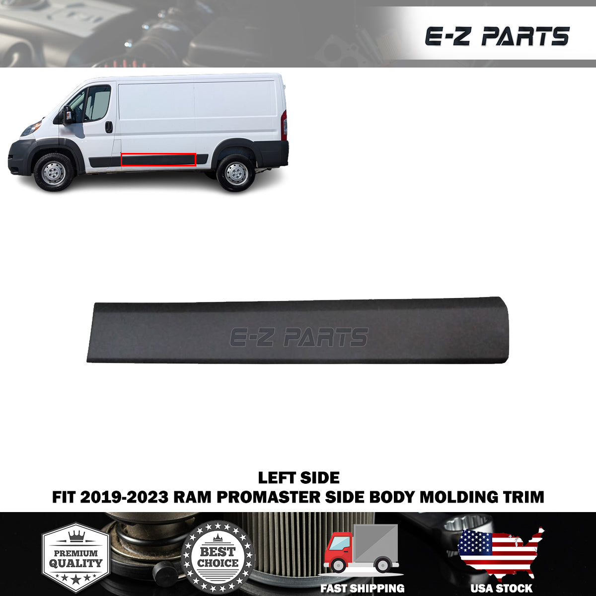 Fit 2019-2023 RAM Promaster Side Body Molding Trim Black Left Driver Side