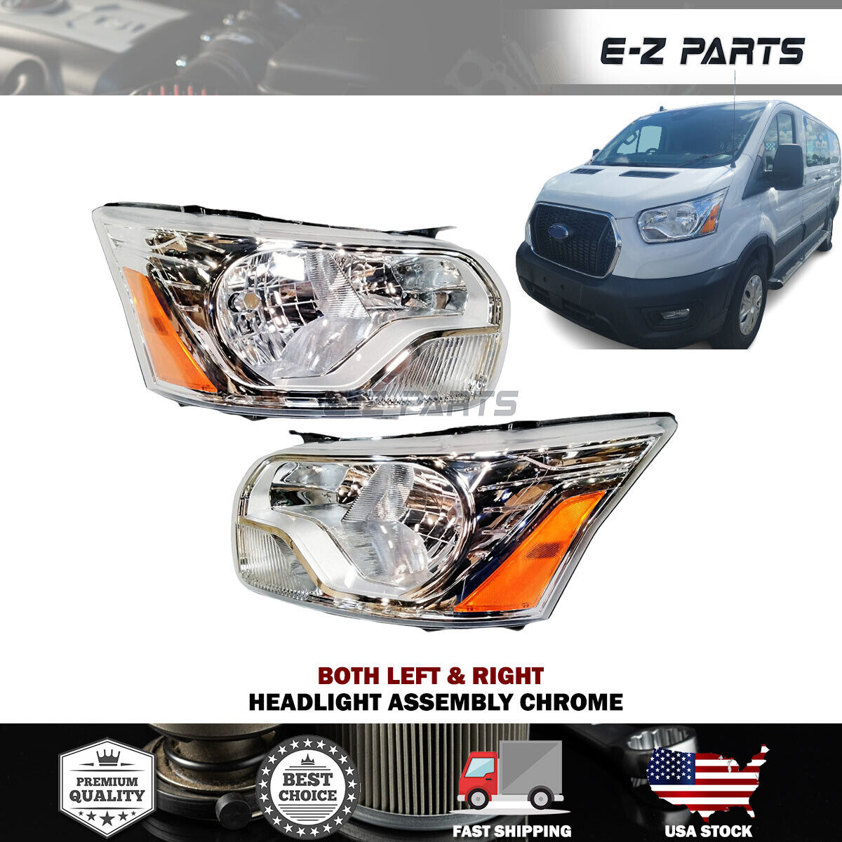 Premium Quality for 2015-2023 Ford Transit 150 250 350 Headlight Both LH + RH