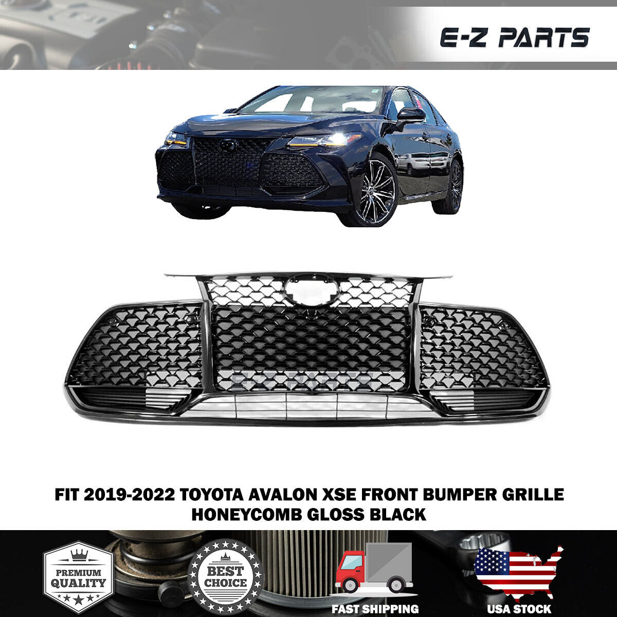 For 2019-2022 Toyota Avalon XSE Front Bumper Grille Honeycomb Gloss Black