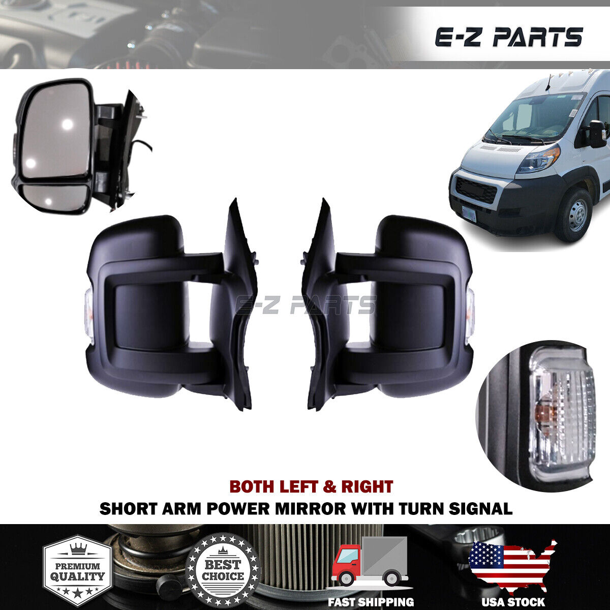 For 2014-2022 RAM Promaster Both Left & Right Short Arm Power Mirrors with Turn