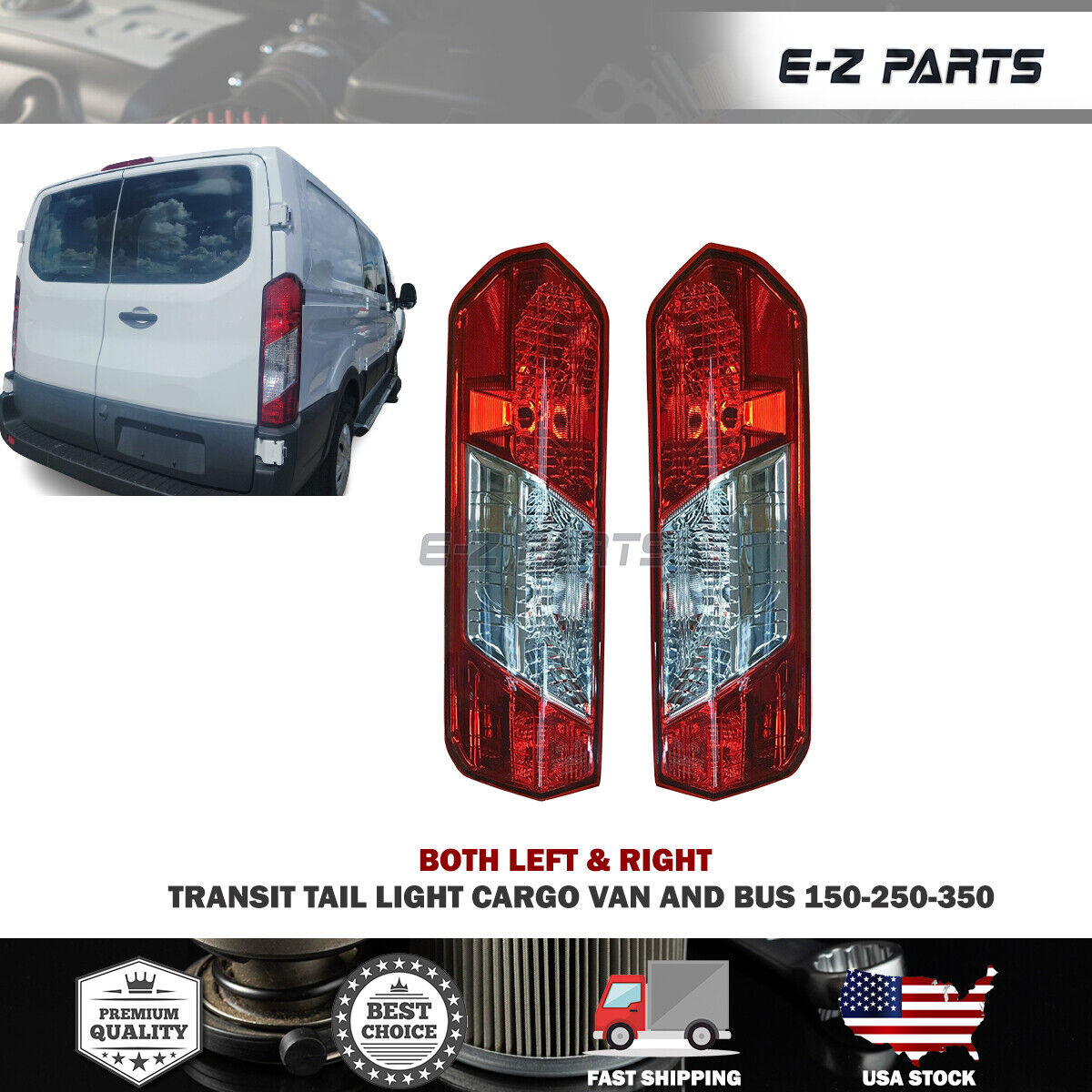 Fit 2015-2019 Ford Transit 150-250-350 Tail Light Cargo Van and Bus Tail Lamp, Rear Lights (Both Left & Right Set)