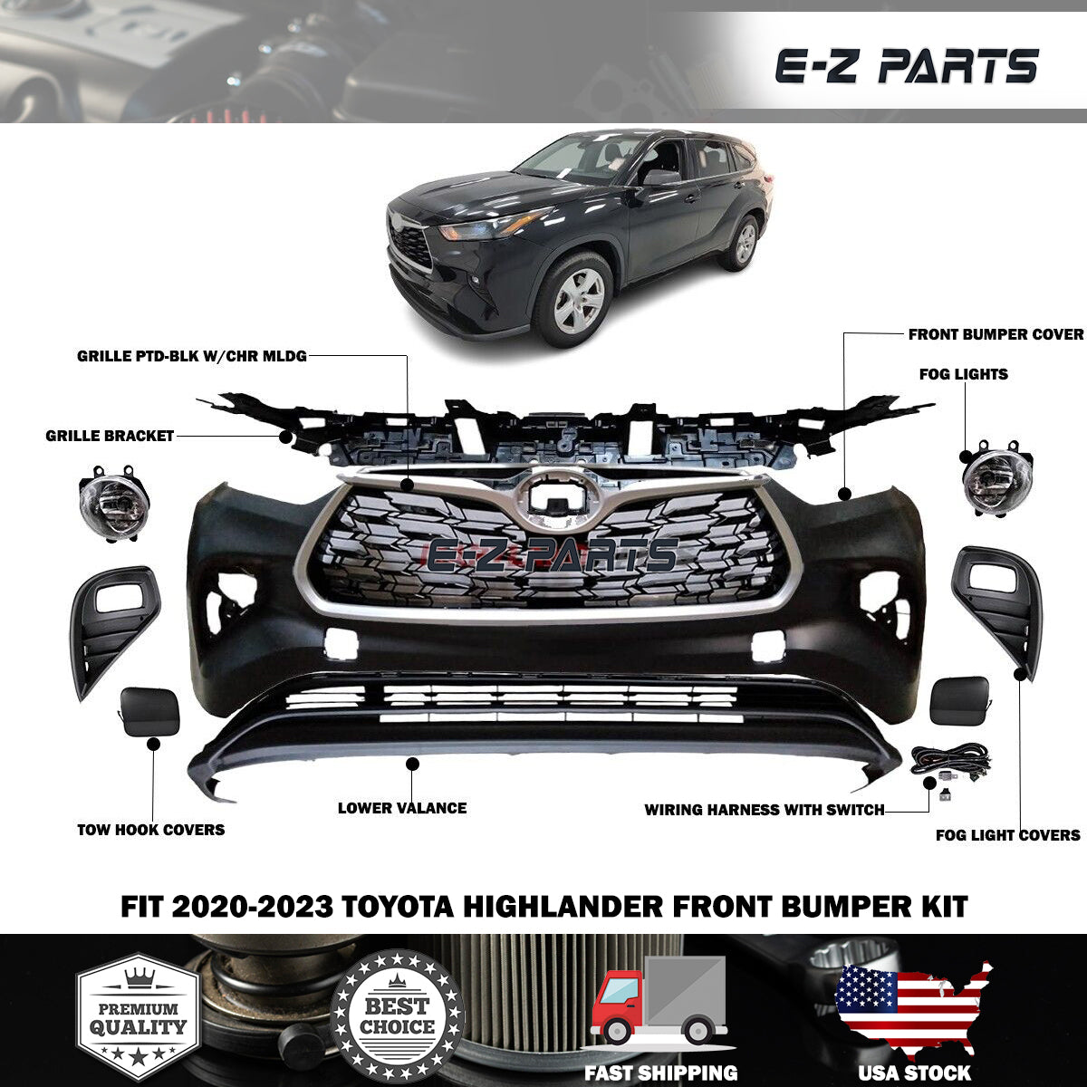 For 2020-2023 Toyota Highlander Front Bumper Kit