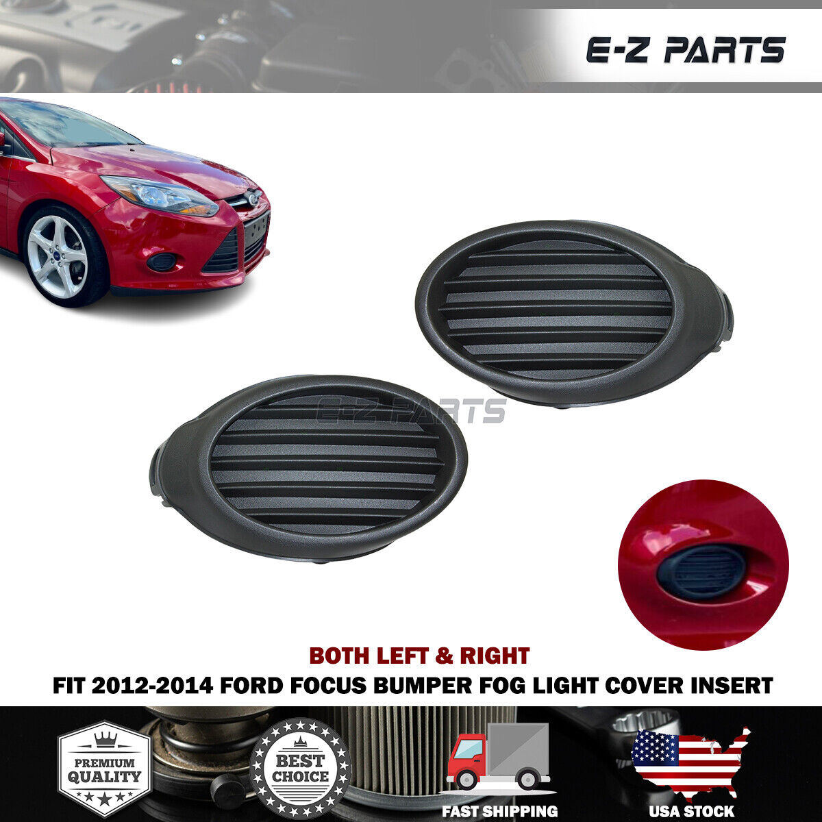For 2012-2014 Ford Focus Right Left Front Bumper Fog Light Hole Covers Set