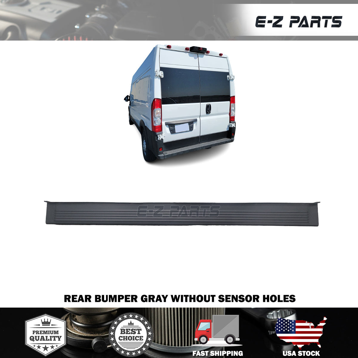 Fit 2014-2017 RAM Promaster Gray Rear Bumper Without Sensor Holes