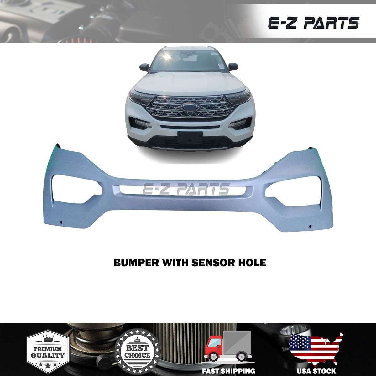 Fit 2020-2024 Ford Explorer Front Bumper With Sensor Hole