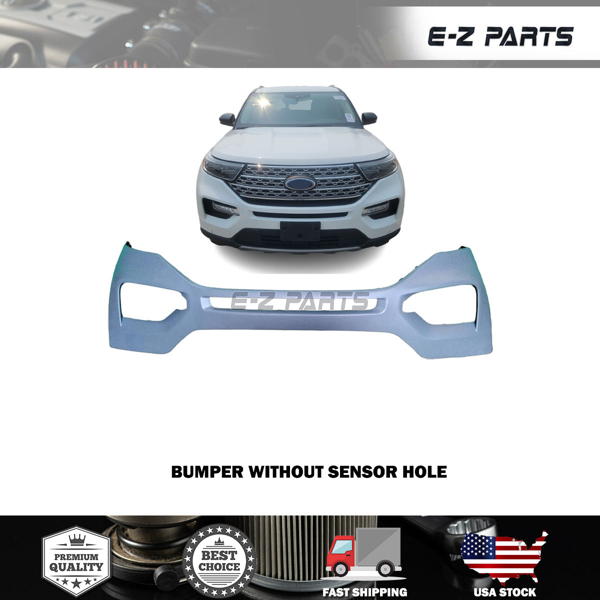 Fit 2020-2024 Ford Explorer Front Bumper Without Sensor Hole